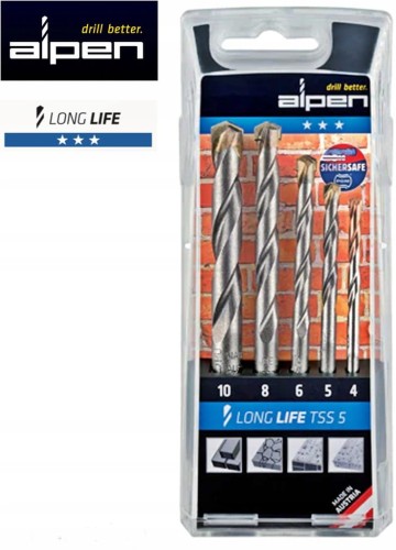 Wiertła do materiałów budowlanych 4-10mm 5szt. LONG LIFE 4,5,6,8,10mm KOMPLET 007001051