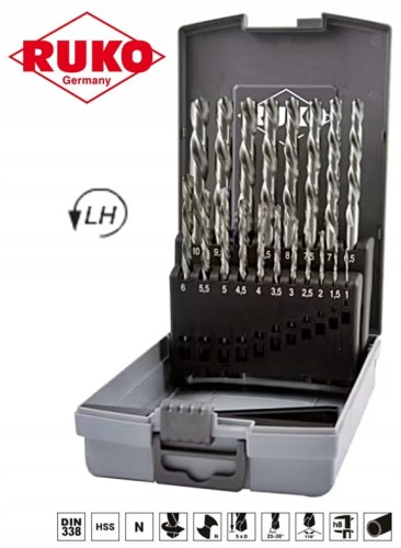 Wiertła do metalu 1,0-10,0 19szt. HSS-G LEWE komplet zestaw 214214LIRO Ruko