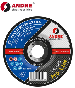 Tarcza do szlifowania metalu 125x6,0x22,2 T27 95A30TBF-80 PRO LINE EXTRA - METAL 050038-Z Andre