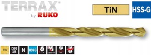 Wiertło do metalu 4,0mm x75/43mm HSS-G TiN NWKa powlekane TiN DIN-338 typ N 250040TX Terrax Ruko