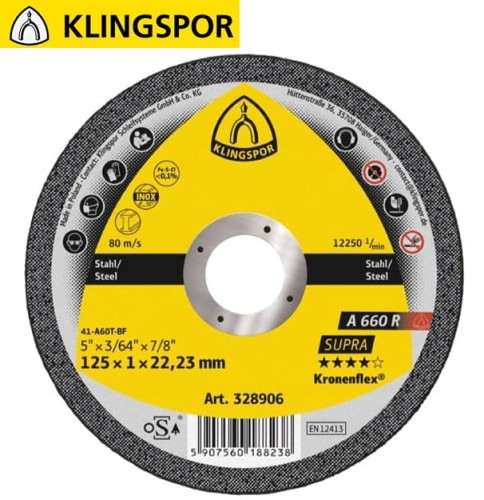 Tarcza do cięcia stali nierdzewnej 125x1,0x22,2 INOX A660R T41 328906 Klingspor