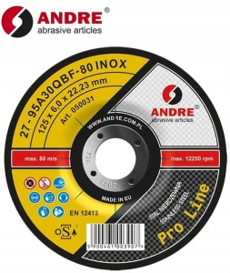 Tarcza do szlifowania stali nierdzewnej 125x6,0x22,2 INOX 95A30QBF T27 050031 Andre