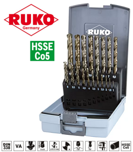 Zestaw wierteł kobaltowych 1,0-10,0x0,5mm HSSE-Co5 typ VA 19szt. w kasecie z tworzywa sztucznego ABS, DIN 338 215214RO-Z Ruko