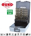 Zestaw wierteł kobaltowych 1,0-10,0x0,5mm HSSE-Co5 typ VA 19szt. w kasecie z tworzywa sztucznego ABS, DIN 338 215214RO Ruko