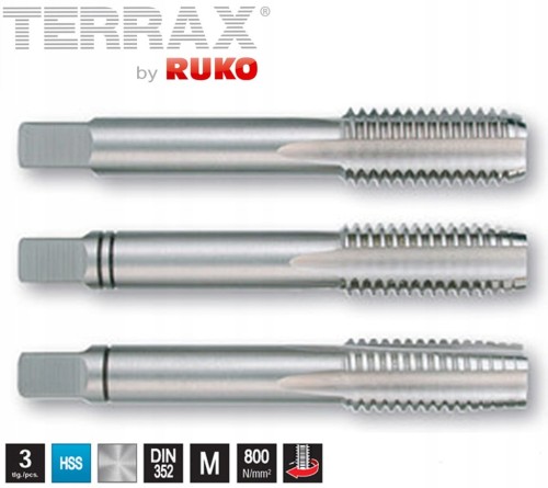 Komplet gwintowników M5 /3 HSS ręcznych P= 0,8 L=50/13mm DIN 352 3 częściowy 230050TX Terrax Ruko