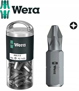 Bit 1/4" PZ1 x 25mm 100szt. krzyżowy POZIDRIV 855/1 Z STANDARD do zastosowań uniwersalnych 072443 Wera