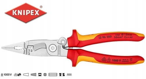 Szczypce do prac elektroinstalacyjnych 200mm 13 96 200 1000V rękojeść dwukomponentowa 1396200 Knipex