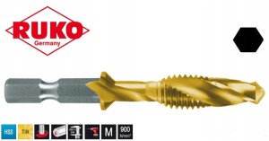 Gwintownik M10 HSS-TiN Kombi-Bit wiertło gwintujące wiertło 8,5mm L=75mm z chwytem 1/4" długi 270019T Ruko