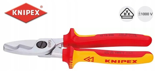 Nożyce do kabli i przewodów 200mm 95 16 200 do kabli 20mm 1000V rękojeść wielokomponentowa 9516200 Knipex