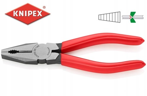 Szczypce uniwersalne kombinerki 160mm 03 01 160 rękojeść powlekana z tworzywa sztucznego 0301160 Knipex