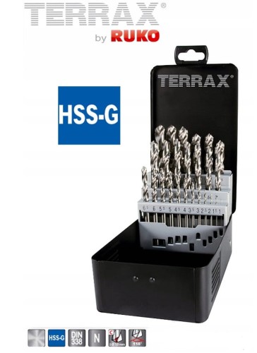 Wiertła do metalu 1,0-13,0mm HSS-G 25szt. komplet A214215 Terrax Ruko