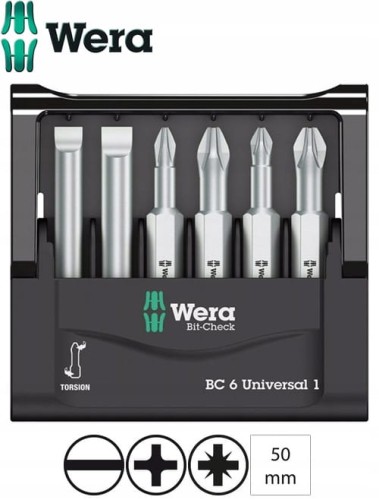 Bity końcówki 6szt. Bit-Check 6 Universal 1 zestaw komplet 056474 Wera