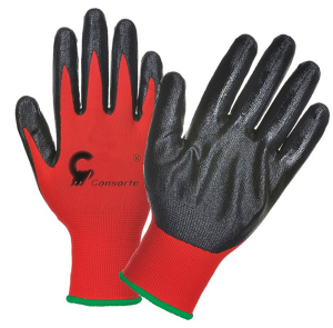 Rękawice 9 pokryte nitrylem - czerwone - do prac mechanicznych 12par.