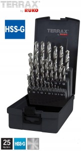 Zestaw wierteł do metalu 1,0-13,0 25szt. komplet HSS-G szlifowane w kasecie z tworzywa sztucznego A214215RO Terrax Ruko