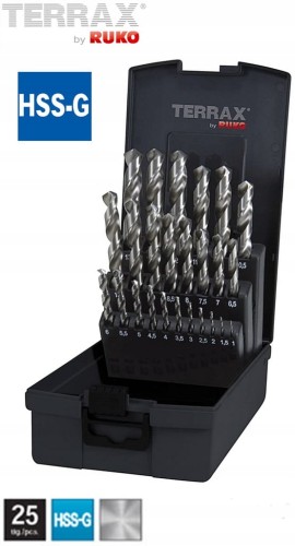 Wiertła do metalu 1,0-13,0 25szt. komplet HSS-G szlifowane A214215RO Terrax Ruko