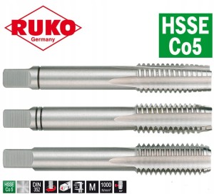 Gwintownik kobaltowy M2 /3szt. HSSE-Co5 P0,4 L=36/8mm ręczny komplet 230020E Ruko