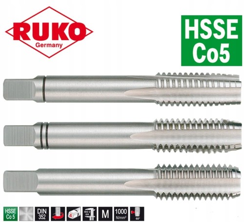 Gwintownik kobaltowy M2 /3szt. HSSE-Co5 P0,4 L=36/8mm ręczny komplet 230020E Ruko