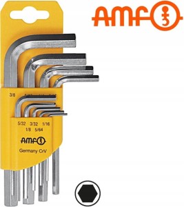 Klucze imbusowe calowe 1/16"-3/8" 9szt. krótkie niklowane komplet 44156 Amf