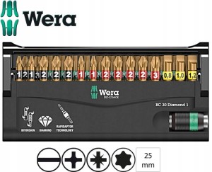 Zestaw bitów 30 szt. PZ, PH, Torx, Płaski Bit-Check 30 Diamond 057431 Wera