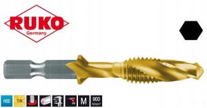 Gwintownik M4 HSS-TiN Kombi-Bit wiertło gwintujące (wiertło 3,3mm L=54mm) z chwytem 1/4" długi 270015T Ruko