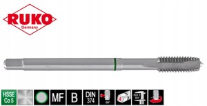 Gwintownik maszynowy M16x1,5 HSSE-Co5 L=100/22mm kobaltowy DIN 374 forma B 260160E Ruko