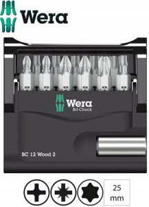 Zestaw bitów 12szt. PZ, PH, Torx Bit-Check 12 Wood 2 bitów i końcówek 1/4" 057422 Wera
