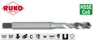 Gwintownik M2,5 RSP35 HSSE Co5 6H (P0,45 - L50/9mm) DIN-371-C - maszynowy skrętny 234025E