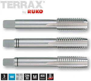 Komplet gwintowników M4 /3 HSS - ręcznych (P= 0,7; L=45/12mm) DIN 352 (3 częściowy) 230040TX