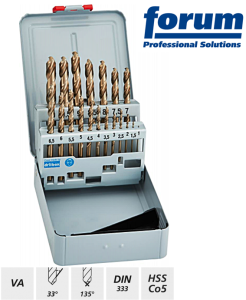 Zestaw wierteł 1,0-13,0x0,5mm HSSE-Co5 25szt. w kasecie metalowej, DIN 338 typ VA 8513310
