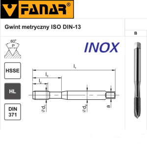 Gwintownik NGMm M4 HSSE INOX (P0,7 - L63/12mm) DIN 371 B - wysokowydajny maszynowy krótki C2-111801-0040