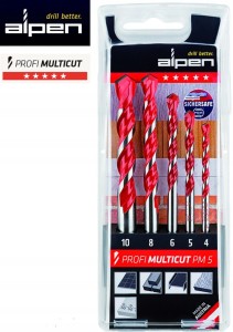 Wiertła wielozadaniowe uniwersalne 4-10mm 5szt. PROFI MULTICUT 4,5,6,8,10mm 001007051 Alpen